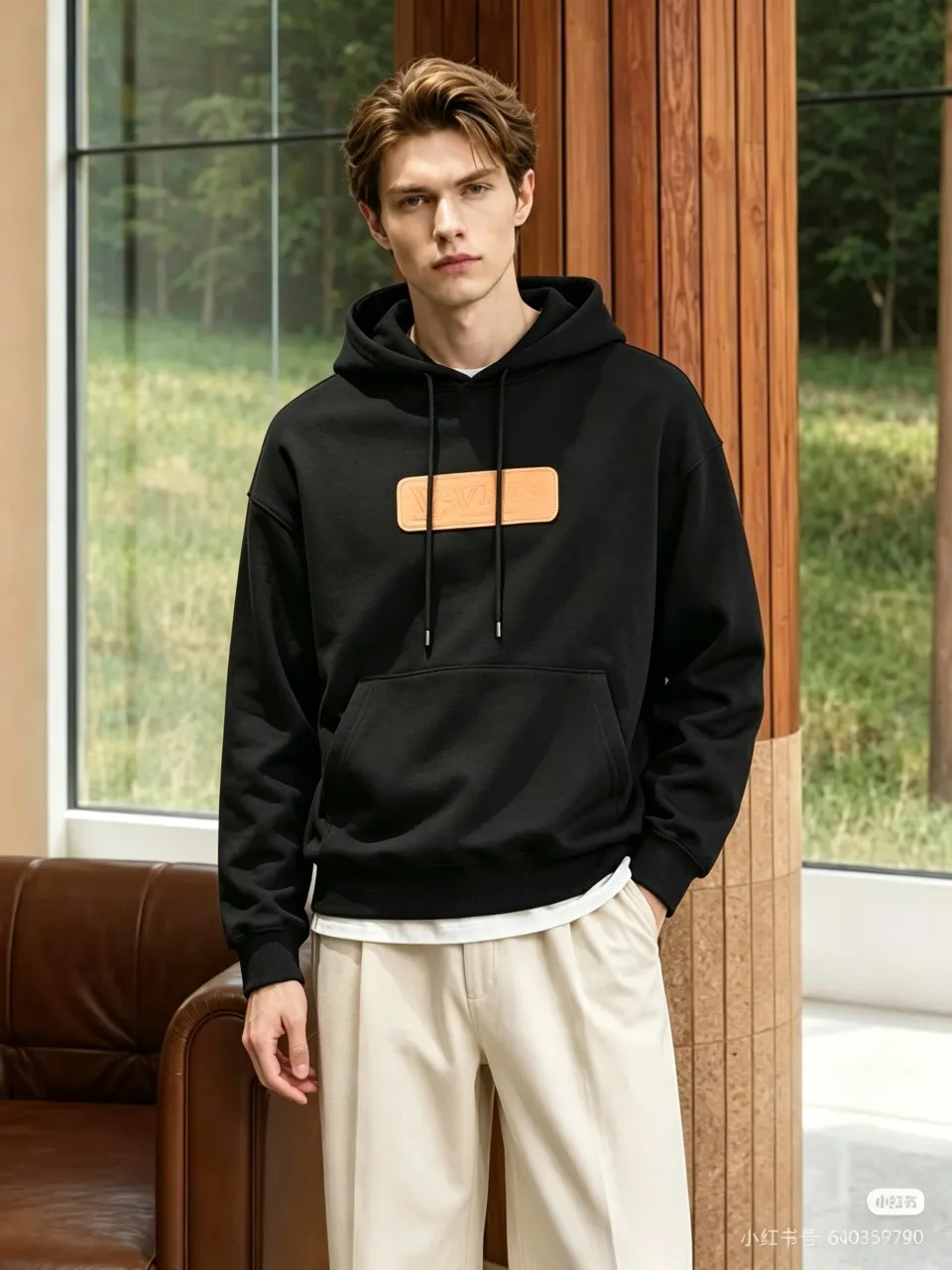 Louis Vuitton/Louis Vuitton embossed leather logo hooded sweatshirt